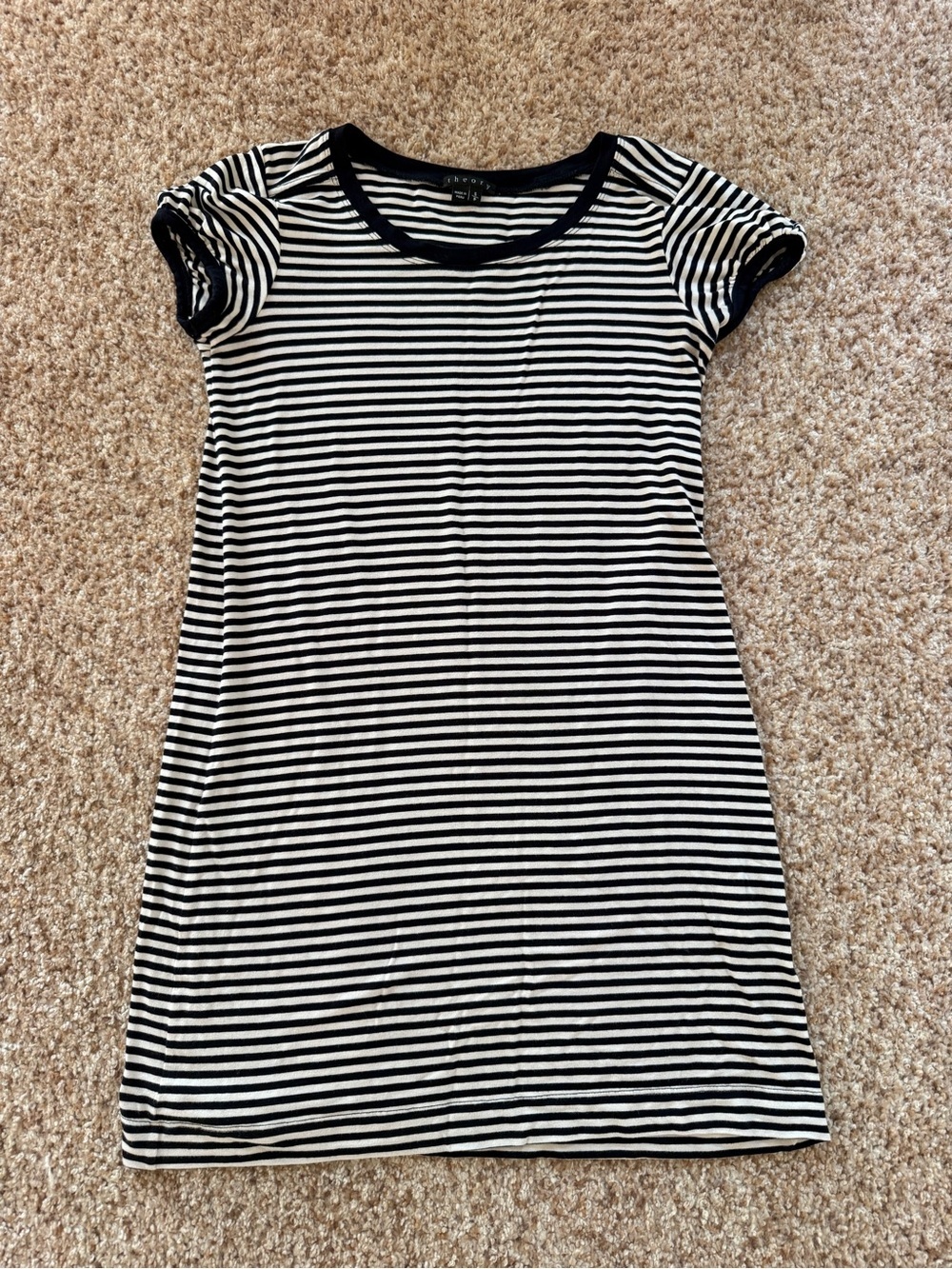 Theory Womens Cherry Striped Crew Neck Daytime T-Shirt Dress Blue White Size smP